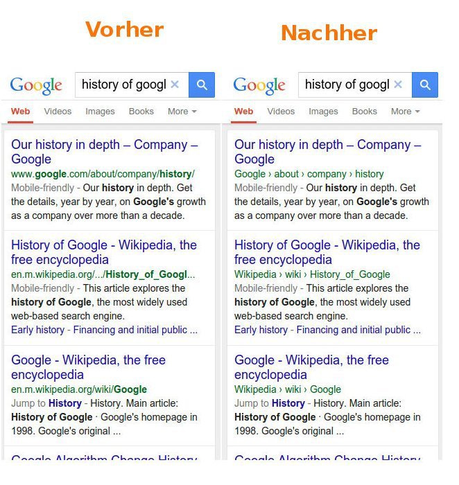 Mobile Suche Google ersetzt URLs durch Breadcrumbs